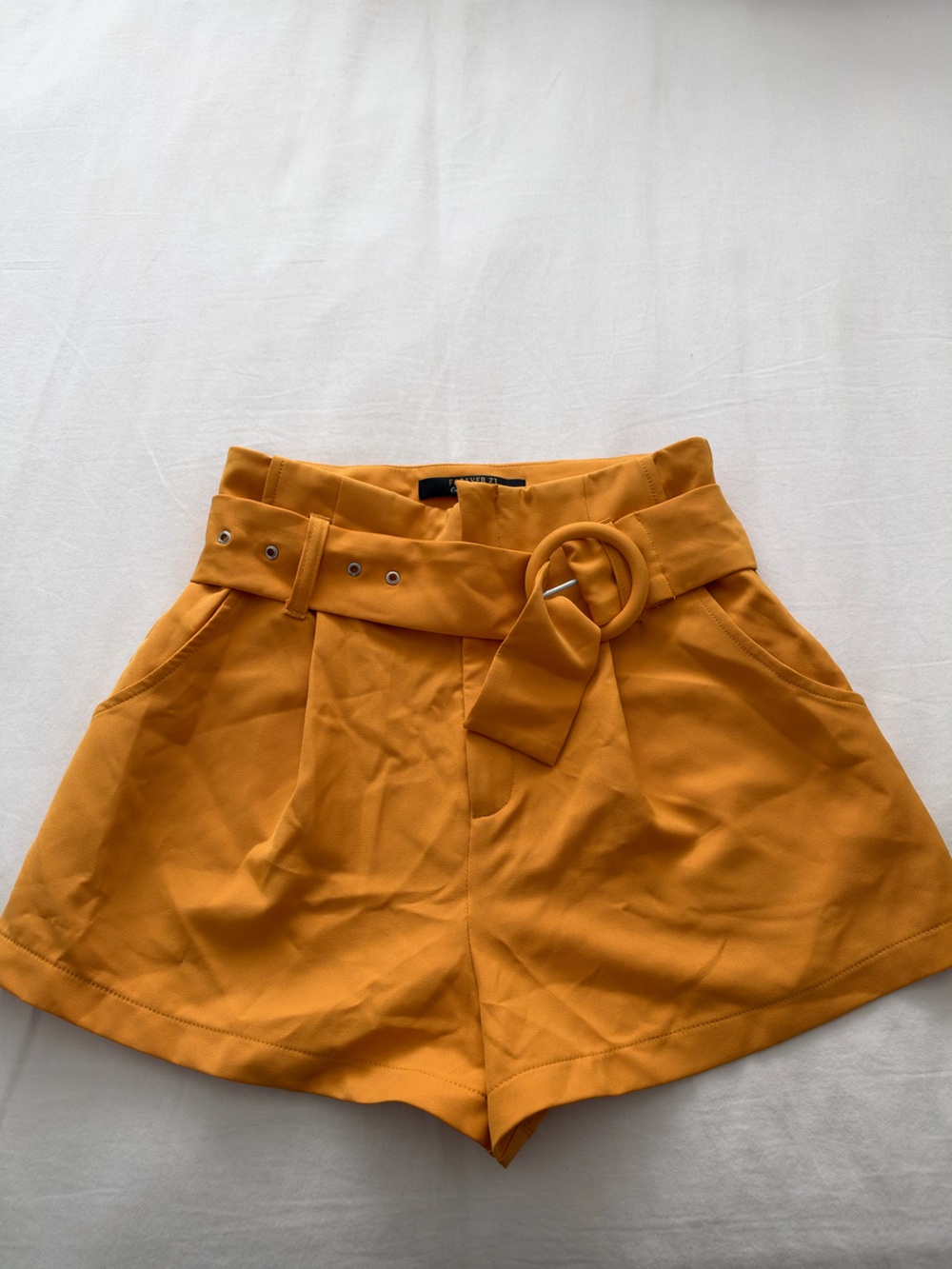 Forever 21 High-Waist Belted Shorts - Mustard Yellow